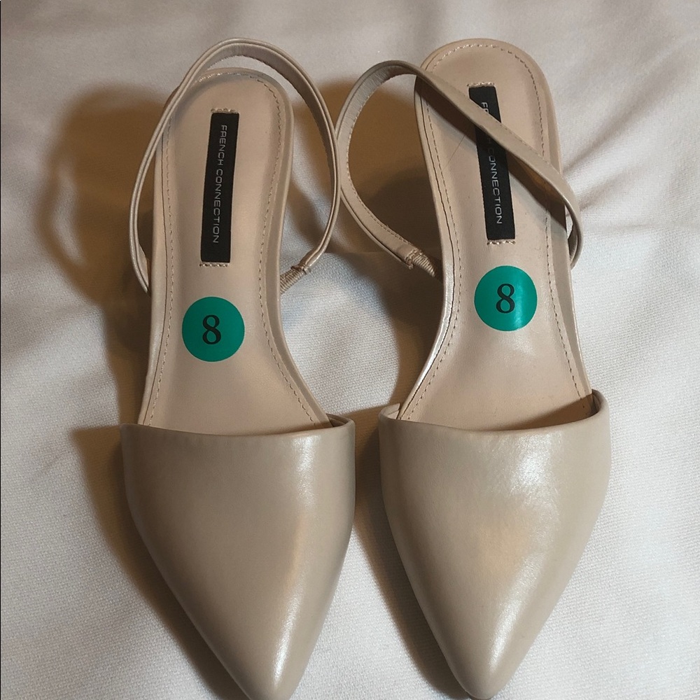 NWT French Connection Nude Pointed-Toe Slingback Mules Beige Nude Size 8